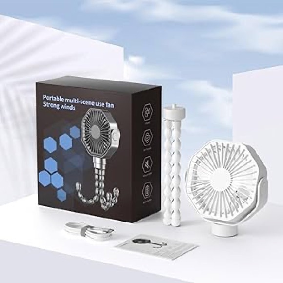 Other - New Portable multi-scene use fan strong White 720° Rotating Clip-On Fan